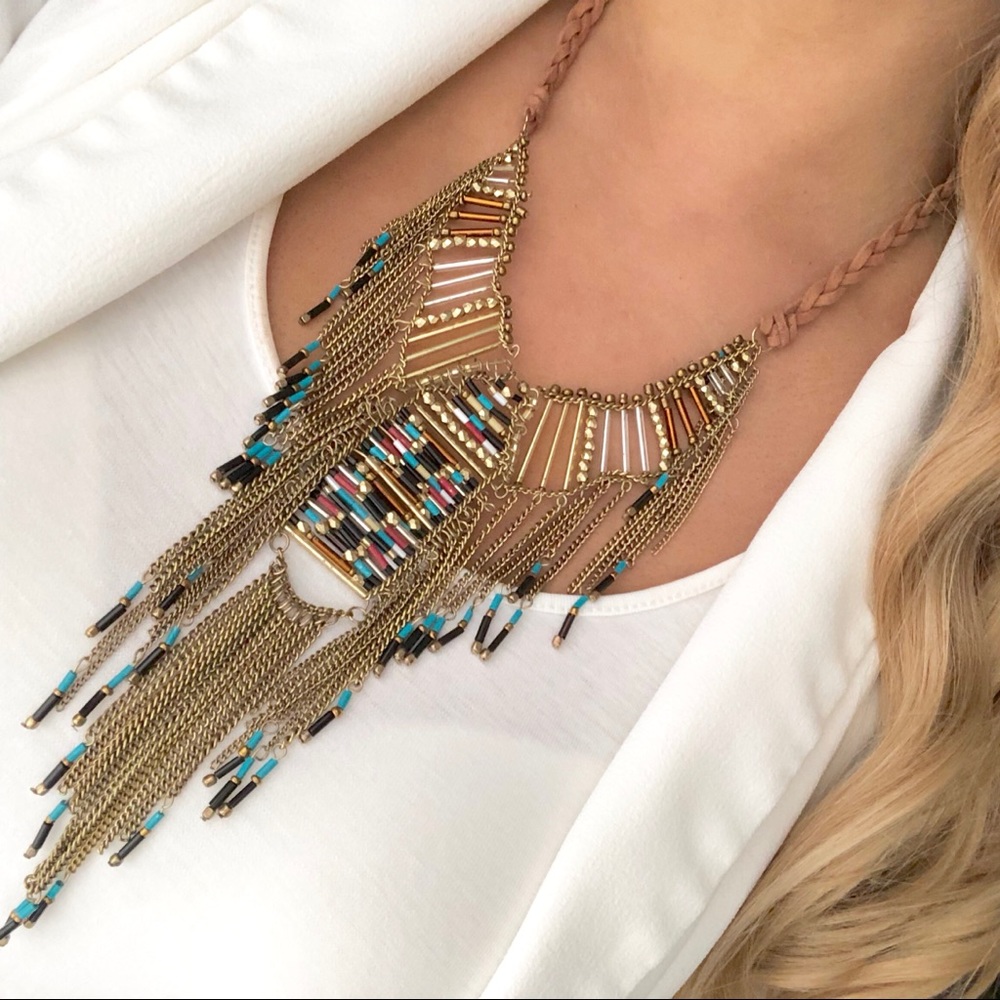 Express suede tribal beaded statement necklace - Picture 2 of 3